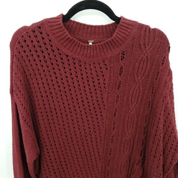 Free People Harper Knit Split Side Tunic Sweater XL Pretty Berry (Red) - Picture 5 of 15